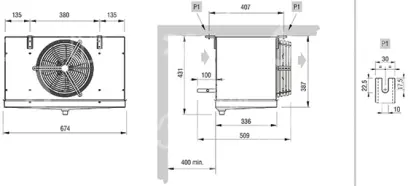 výparník ECO - Luvata GCE251E8RED, 1.07 kW (dT 8 st., R404) s odtáváním